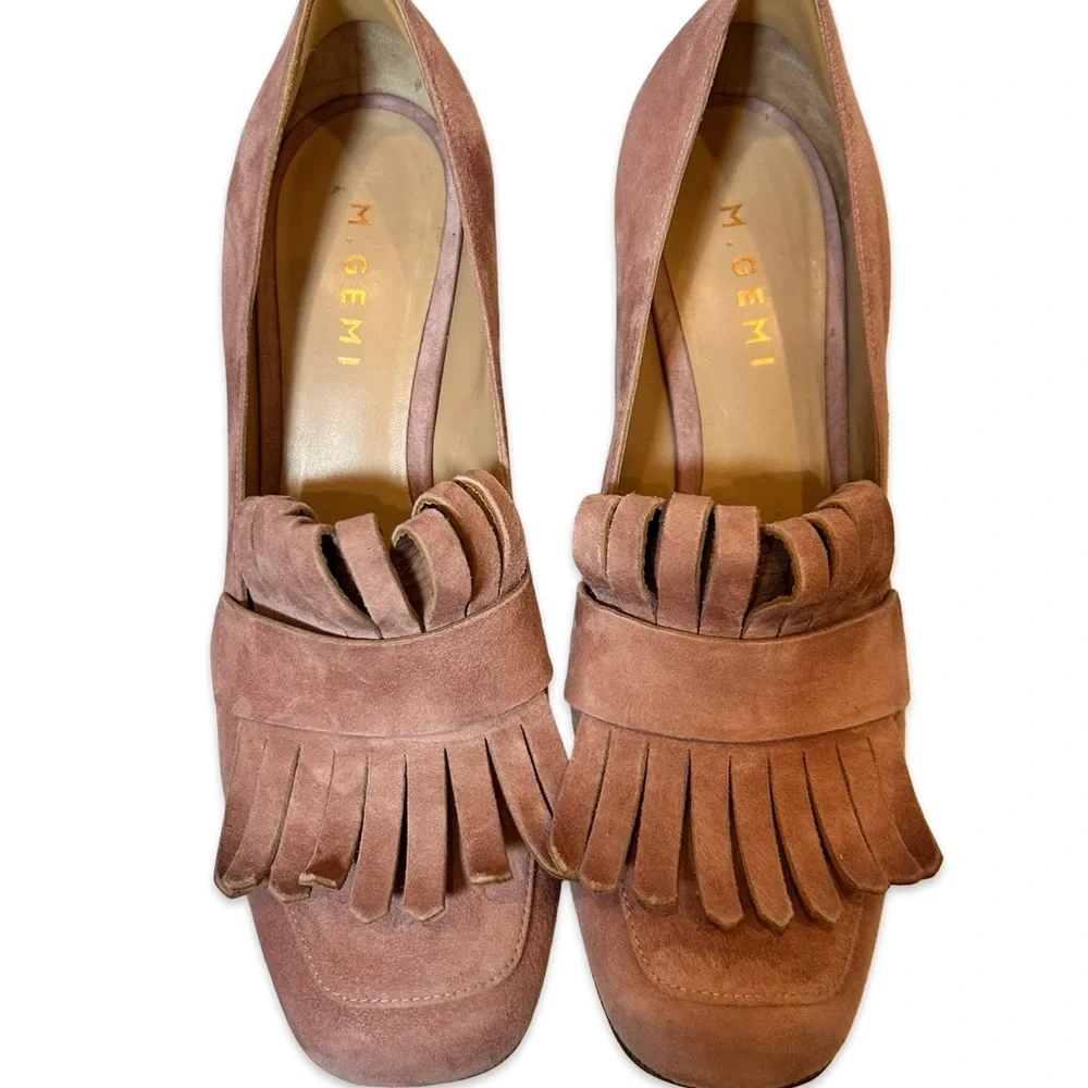 M. Gemi Women's Pink Suede Fringe Loafers, size 40/ US 9
